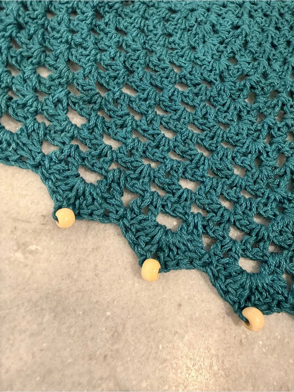 Handmade Crochet Wood Beaded Kerchief Head Scarf Cotton Boho Bandana Cottagecore
